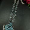 Silver replica oxidized necklace with stone and pearl work