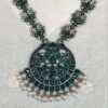 Silver replica oxidized necklace with stone and pearl work