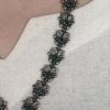 Silver replica oxidized necklace with stone and pearl work