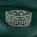 Traditional Oxidized Unique Flower Design Bangle | Silver Replica Ethnic Jewelry for Women - "White"
