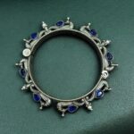 Oxidized Silver Replica Peacock Design Bangle | Stone & Pearl Work Beautiful Openable Kada - "Blue"