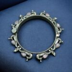 Oxidized Silver Replica Peacock Design Bangle | Stone & Pearl Work Beautiful Openable Kada - "Baby Pink"