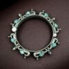 Oxidized silver replica peacock design openable bangle with stone and pearl work