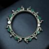 Oxidized silver replica peacock design openable bangle with stone and pearl work