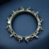 Oxidized silver replica peacock design openable bangle with stone and pearl work