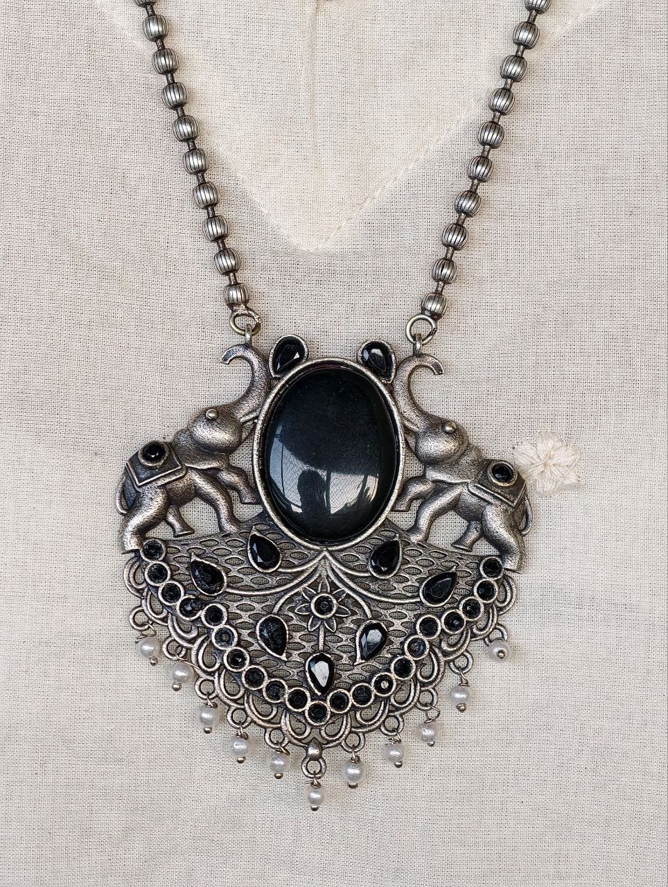 Traditional Elephant Design Necklace Set | Monalisa Stone and Pearl Work Perfect Jewelry For Girls 2 Traditional elephant design necklace set with Monalisa stone and pearl work