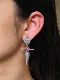 Traditional oxidized dangler earrings with stone work