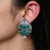 Traditional Leaf Design Earrings | Silver Replica Stone & Pearl Work Best Oxidized Jewelry 16 Traditional leaf design earrings oxidized silver replica with stone and pearl work