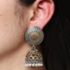 Handcrafted two-tone jhumka earrings with pearl work