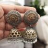 Handcrafted Two-Tone Jhumka Earrings | Pearl Work Traditional Beautiful Jewelry Gift For Her 7 Handcrafted two-tone jhumka earrings with pearl work