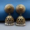 Handcrafted Two-Tone Jhumka Earrings | Pearl Work Traditional Beautiful Jewelry Gift For Her 5 Handcrafted two-tone jhumka earrings with pearl work