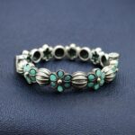 Traditional Openable Flower Design Bangle | Stone Work Silver Replica Best Oxidized Jewelry - "Miṇt"