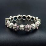 Traditional Openable Flower Design Bangle | Stone Work Silver Replica Best Oxidized Jewelry - "Baby Pink"