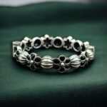 Traditional Openable Flower Design Bangle | Stone Work Silver Replica Best Oxidized Jewelry - "Black"