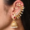 Beautiful Design Gold Plated Jhumki Earcuff | Elegant Stone & Pearl Detailing Jewelry For Girls 14 Gold plated jhumki earcuff with stone and pearl detailing