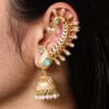 Beautiful Design Gold Plated Jhumki Earcuff | Elegant Stone & Pearl Detailing Jewelry For Girls 19 Gold plated jhumki earcuff with stone and pearl detailing