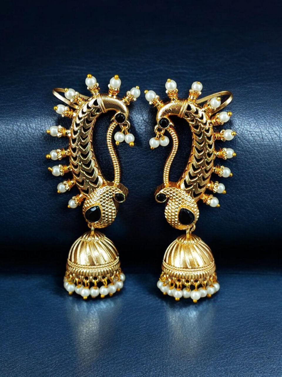 Beautiful Design Gold Plated Jhumki Earcuff | Elegant Stone & Pearl Detailing Jewelry For Girls 2 Gold plated jhumki earcuff with stone and pearl detailing