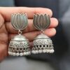 Handcrafted Lotus Design Jhumki Earrings | Pearl Work Silver Replica Amazing Jewelry 5 Handcrafted lotus design jhumki earrings with pearl work silver replica