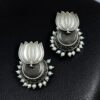Handcrafted Lotus Design Jhumki Earrings | Pearl Work Silver Replica Amazing Jewelry 4 Handcrafted lotus design jhumki earrings with pearl work silver replica
