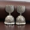 Handcrafted lotus design jhumki earrings with pearl work silver replica