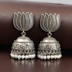 Handcrafted Lotus Design Jhumki Earrings | Pearl Work Silver Replica Amazing Jewelry