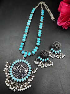 Peacock Design Silver Replica Necklace Set for Women Traditional Ethnic Partywear Jewelry