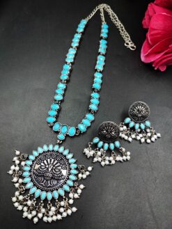 Peacock Design Silver Replica Necklace Set for Women Traditional Ethnic Partywear Jewelry