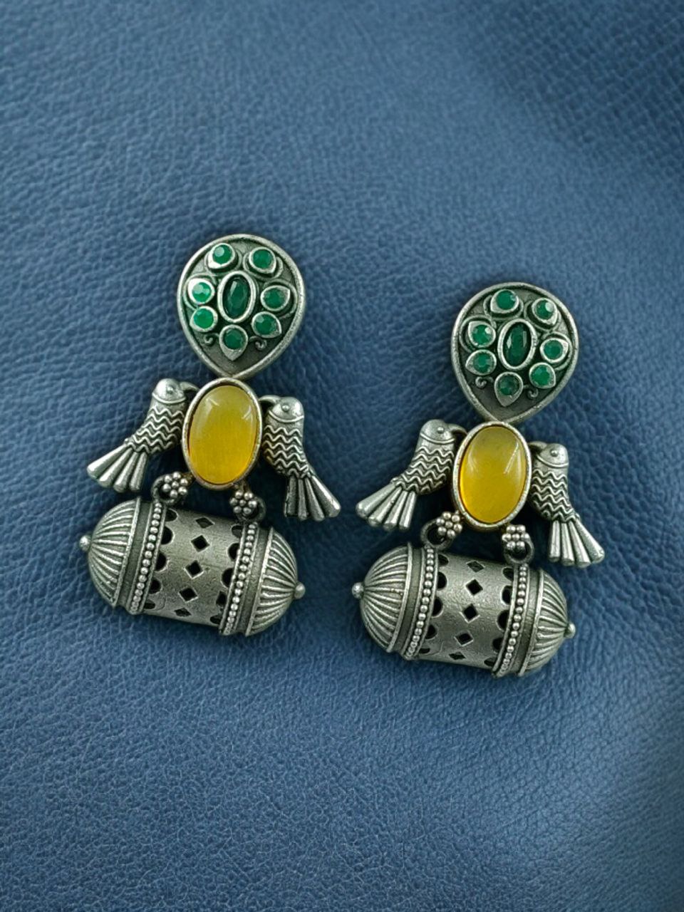 Handcrafted Antique Silver Bird Jhumkis | Best Traditional Dangler Earrings 12 Handcrafted Antique Silver Bird Jhumkis | Best Traditional Dangler Earrings - Image 13