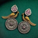 Beautiful Traditional Peacock Two-Tone Earrings | Elegant Dangler with Pearl & Stone Work Statement Jewelry - "Baby Pink"