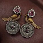 Beautiful Traditional Peacock Two-Tone Earrings | Elegant Dangler with Pearl & Stone Work Statement Jewelry - "Red"