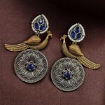 Beautiful Traditional Peacock Two-Tone Earrings | Elegant Dangler with Pearl & Stone Work Statement Jewelry - "Blue"
