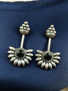 Handcrafted Unique Design Stud Earrings | Monalisa Stone Silver Replica Jewelry — "Black"