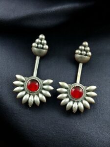 Handcrafted Unique Design Stud Earrings | Monalisa Stone Silver Replica Jewelry — "Red"