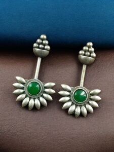 Handcrafted Unique Design Stud Earrings | Monalisa Stone Silver Replica Jewelry — "Green"