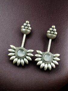 Handcrafted Unique Design Stud Earrings | Monalisa Stone Silver Replica Jewelry — "Grey"