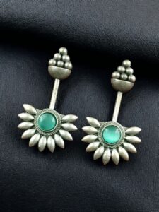 Handcrafted Unique Design Stud Earrings | Monalisa Stone Silver Replica Jewelry — "Mint"