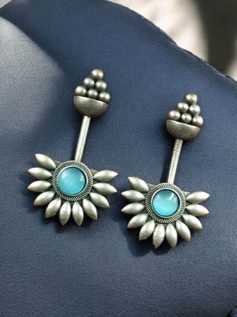 Handcrafted Unique Design Stud Earrings | Monalisa Stone Silver Replica Jewelry