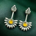 Handcrafted Unique Design Stud Earrings | Monalisa Stone Silver Replica Jewelry - "Yellow"