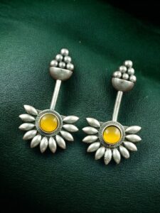 Handcrafted Unique Design Stud Earrings | Monalisa Stone Silver Replica Jewelry — "Yellow"