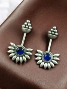 Handcrafted Unique Design Stud Earrings | Monalisa Stone Silver Replica Jewelry — "Blue"