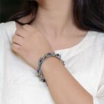 Oxidized Silver Replica Peacock Design Bangle | Stone & Pearl Work Beautiful Openable Kada