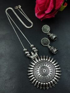 Elegant German Silver Chain Pendant Necklace Set | Traditional Jewelry