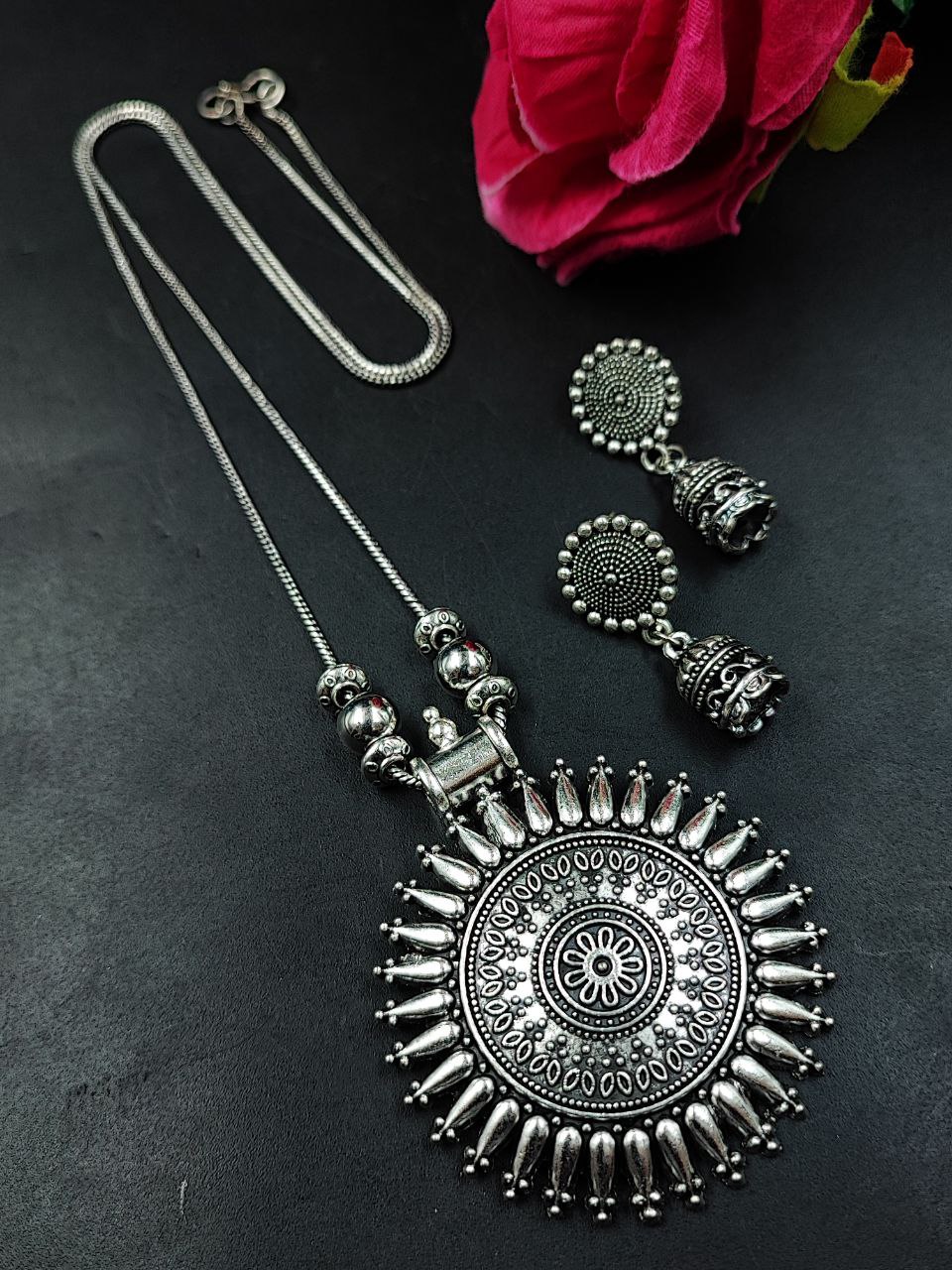 Elegant German Silver Chain Pendant Necklace Set | Traditional Jewelry 1 Elegant German silver chain pendant necklace set traditional jewelry