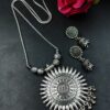 Ethnic German silver pendant necklace set with ghungroo detailing