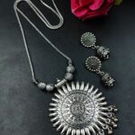 Ethnic German Silver Pendant Necklace Set | Ghungroo Detailing Jewelry