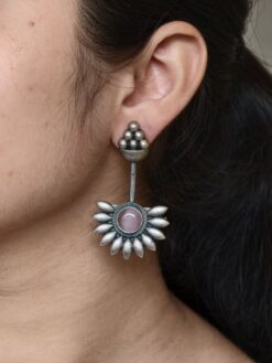 Handcrafted monalisa stone silver replica unique design stud earrings