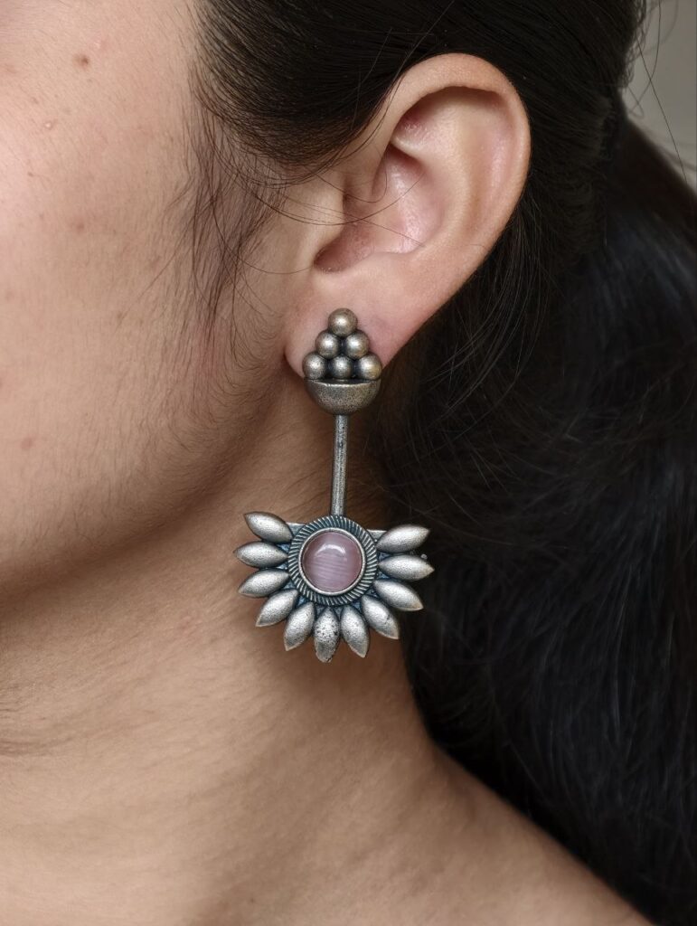 Handcrafted Unique Design Stud Earrings | Monalisa Stone Silver Replica Jewelry