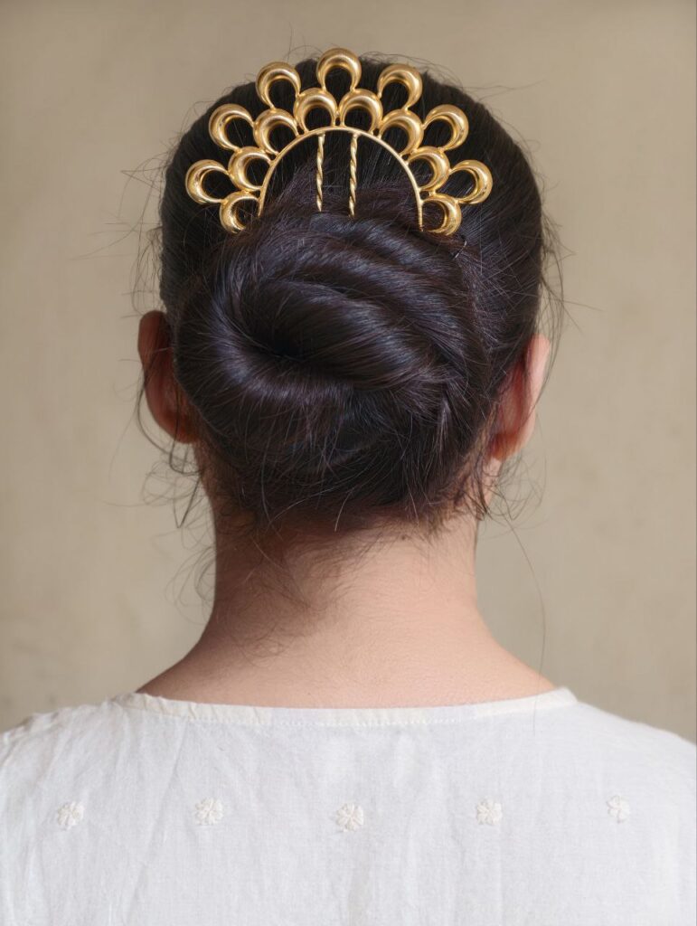 Traditional Gold Plated Half Moon Juda Pin | Beautiful Hair Jewelry for Women