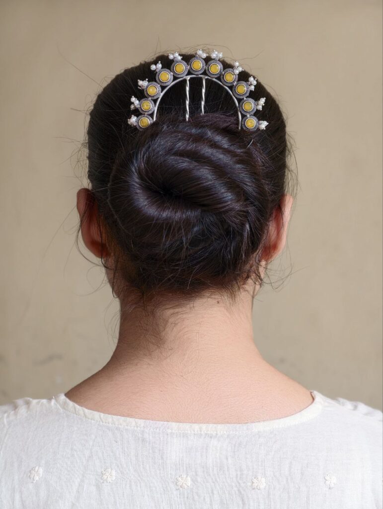 Designer Oxidized Juda Pin with Stone & Pearl Work | Unique Hair Accessory