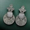 Unique flower design oxidized silver replica dangler earrings with stone work